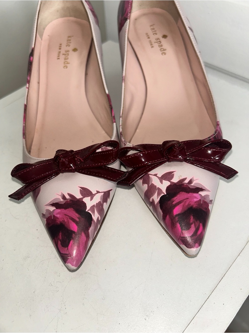 Kate Spade Floral Bow Block Heel Pumps Made in Italy Size 6.5